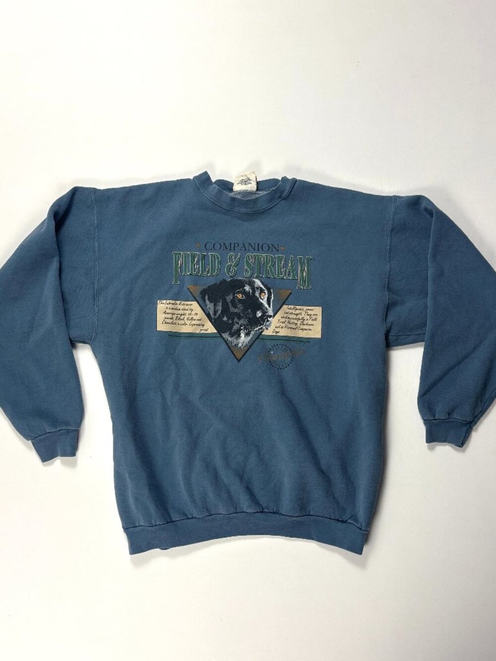Vintage Field & Stream Crewneck Sweatshirt Blue XL Companion Dog Lab USA